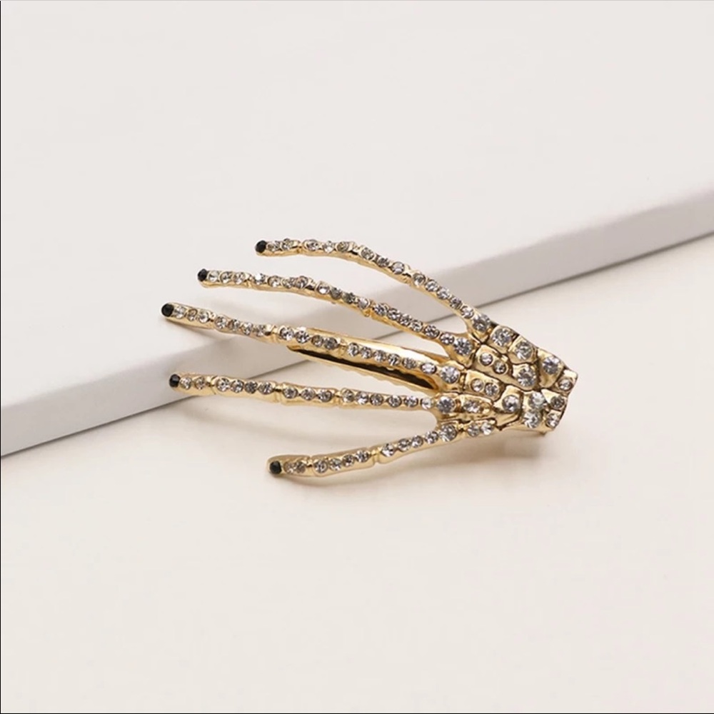 Rhinestone Skeleton Hand Hair Clip Gold (1 Pc) - Picture 2 of 5